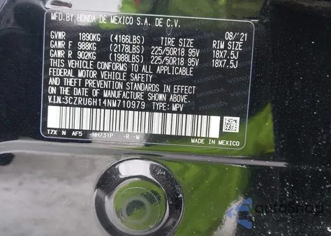 2022 Honda Hr-V Awd Sport from USA, damaged, VIN 3CZRU6H14NM710979